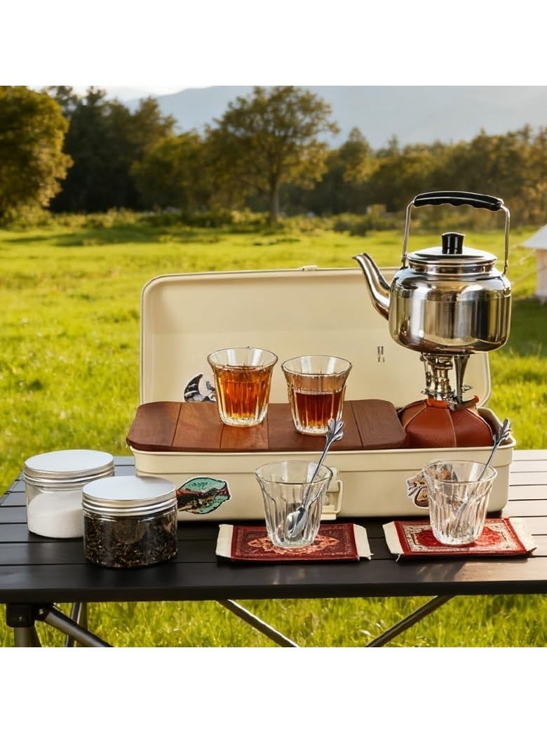 BlueFire Portable Camping Tea Set in Lockable Metal Storage Box – All-in-One Outdoor Tea Kit with Gas Stove, Kettle & 4 Cups for Picnics, Desert Trips & Gifting - Image 1